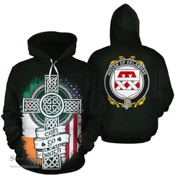 ScotsTee Shop Irish Delamere Coat of Arms Family Crest Ireland Hoodie Erin Go Bragh Hoodie