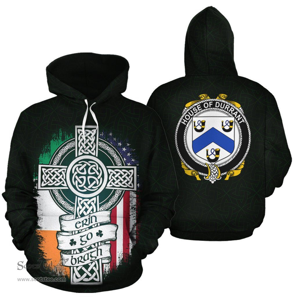 ScotsTee Shop Irish Durrant Coat of Arms Family Crest Ireland Hoodie Erin Go Bragh Hoodie