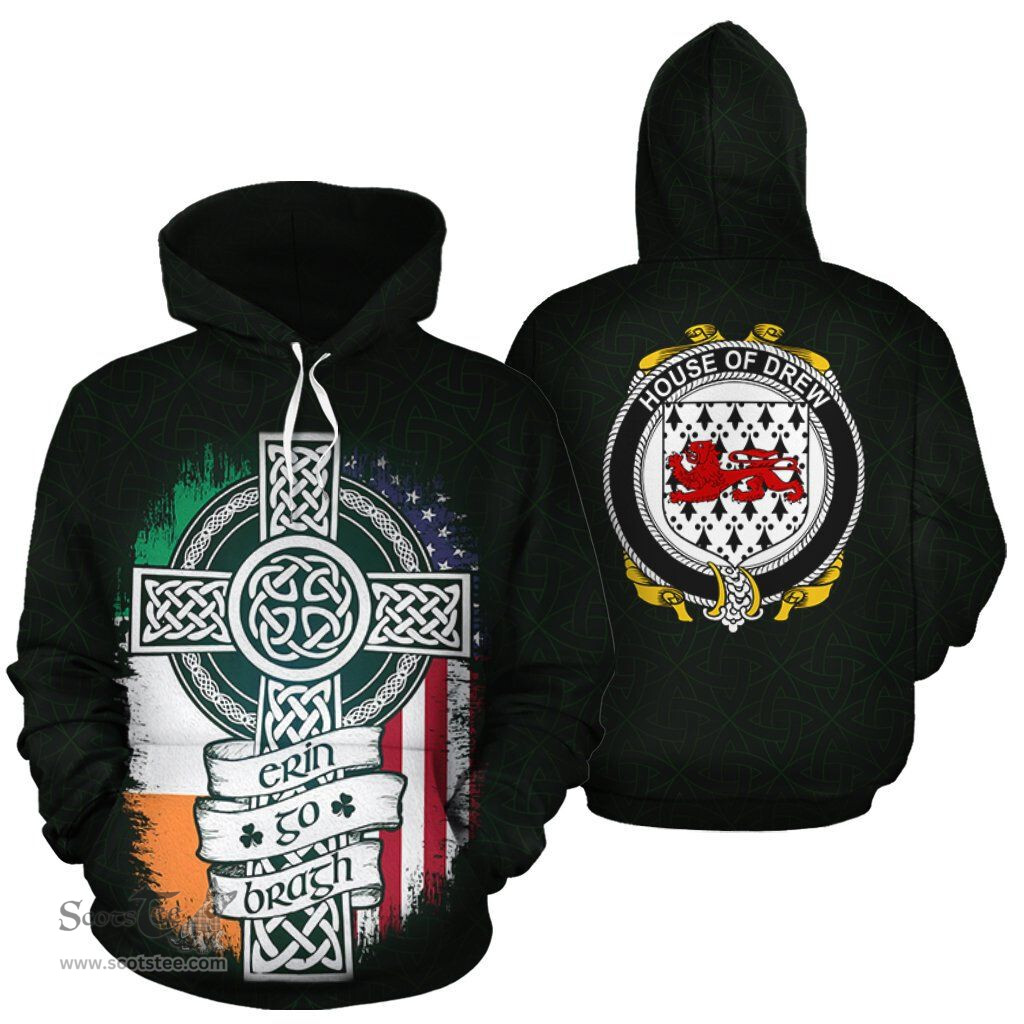ScotsTee Shop Irish Drew Coat of Arms Family Crest Ireland Hoodie Erin Go Bragh Hoodie
