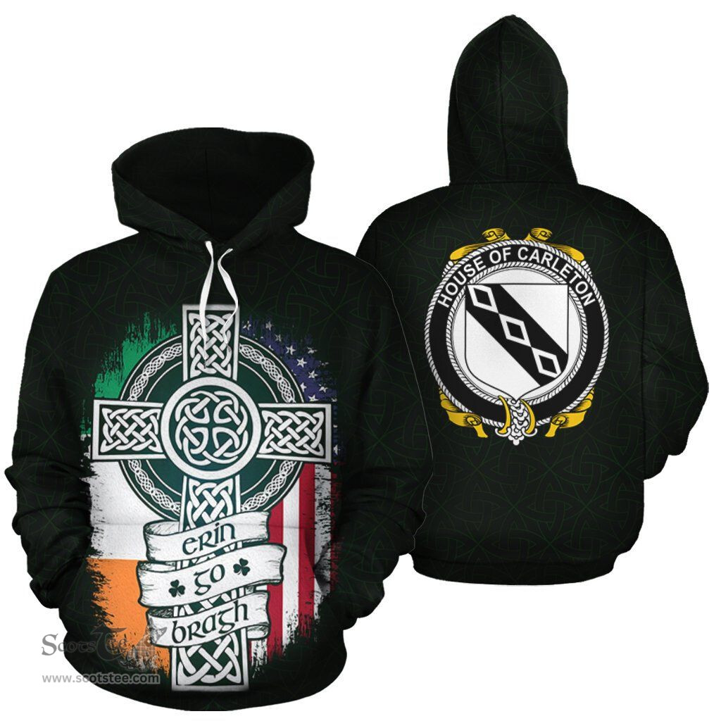 ScotsTee Shop Irish Carleton Coat of Arms Family Crest Ireland Hoodie Erin Go Bragh Hoodie