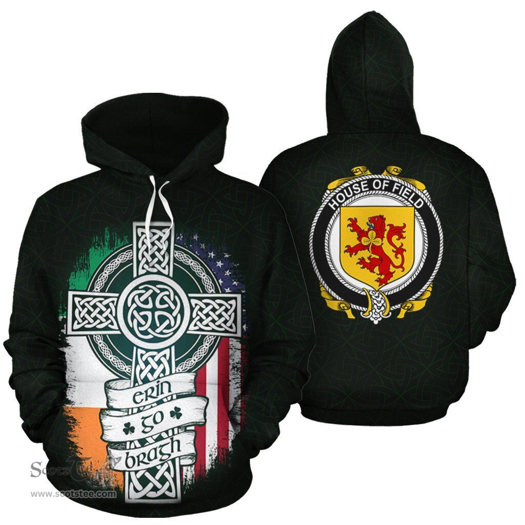 ScotsTee Shop Irish Field Coat of Arms Family Crest Ireland Hoodie Erin Go Bragh Hoodie
