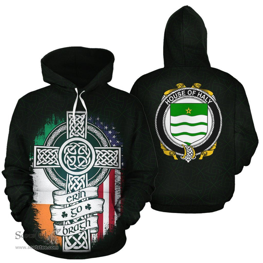 ScotsTee Shop Irish Haly Coat of Arms Family Crest Ireland Hoodie Erin Go Bragh Hoodie
