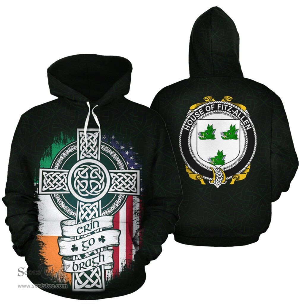 ScotsTee Shop Irish Fitz-Allen Coat of Arms Family Crest Ireland Hoodie Erin Go Bragh Hoodie