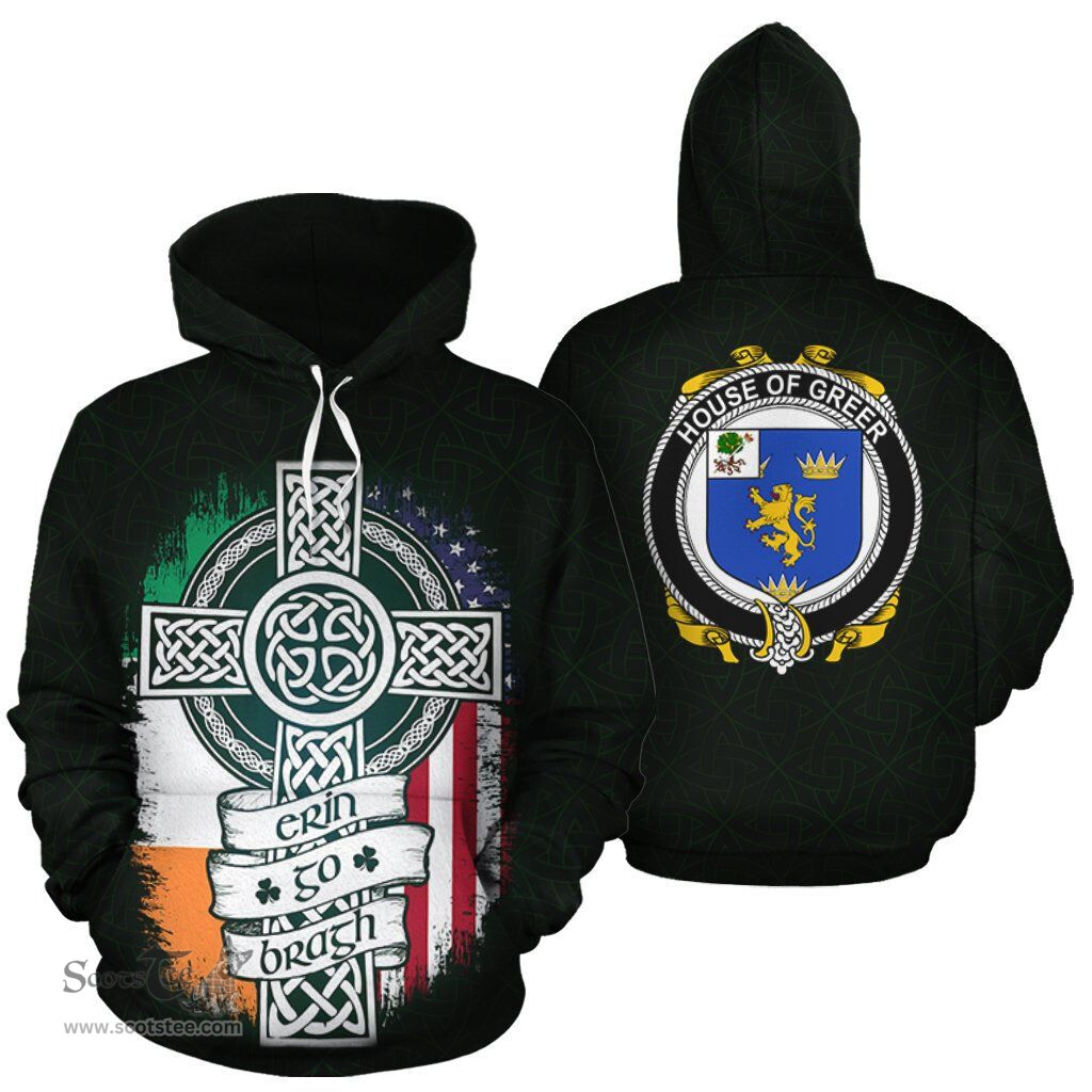 ScotsTee Shop Irish Greer Coat of Arms Family Crest Ireland Hoodie Erin Go Bragh Hoodie