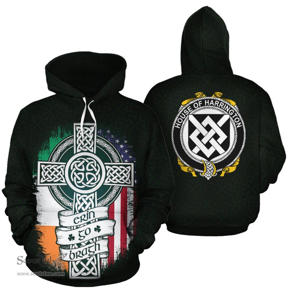 ScotsTee Shop Irish Harrington Coat of Arms Family Crest Ireland Hoodie Erin Go Bragh Hoodie