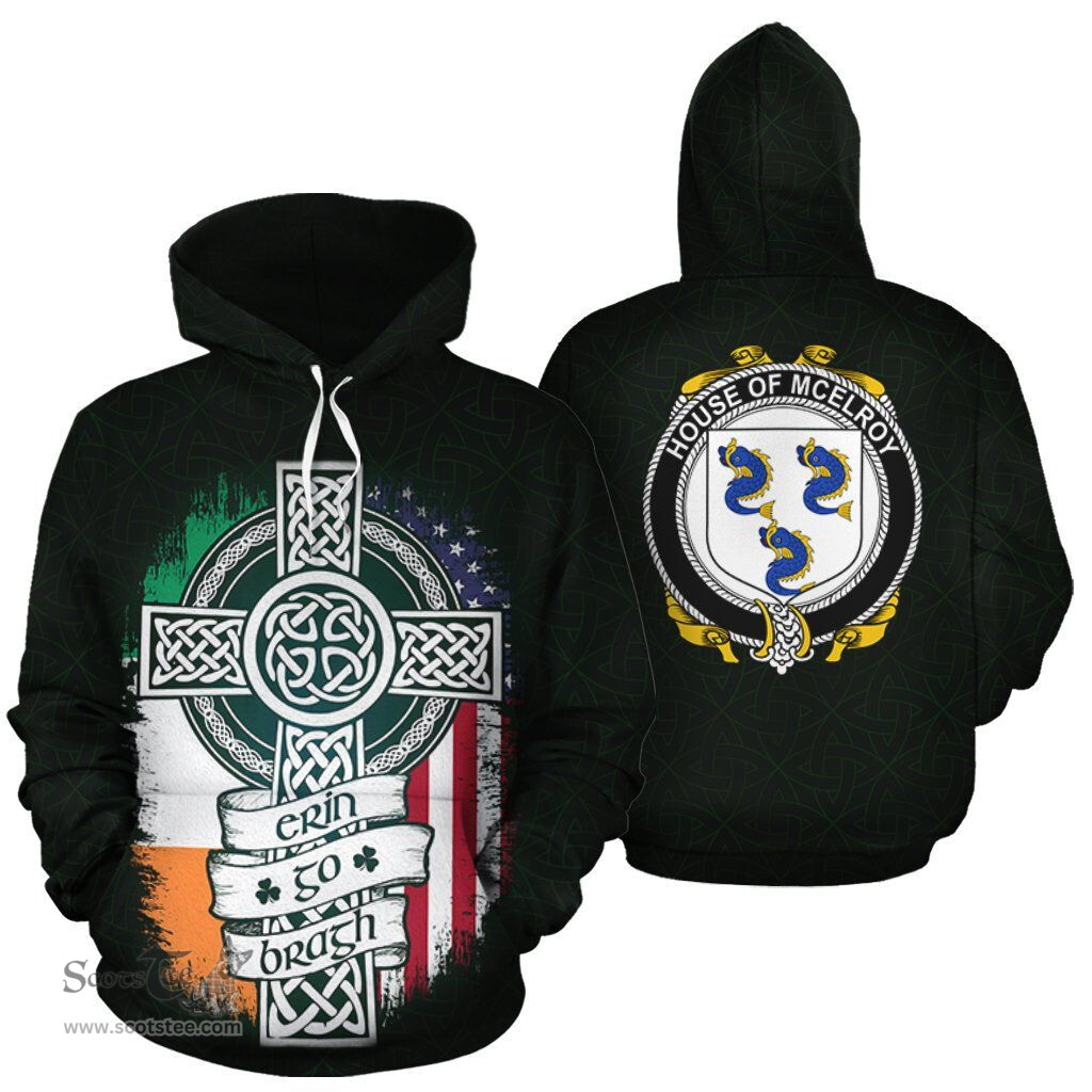 ScotsTee Shop Irish McElroy Coat of Arms Family Crest Ireland Hoodie Erin Go Bragh Hoodie