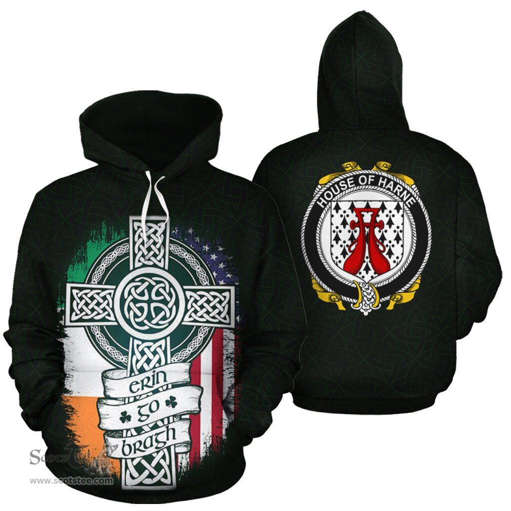 ScotsTee Shop Irish Harne Coat of Arms Family Crest Ireland Hoodie Erin Go Bragh Hoodie