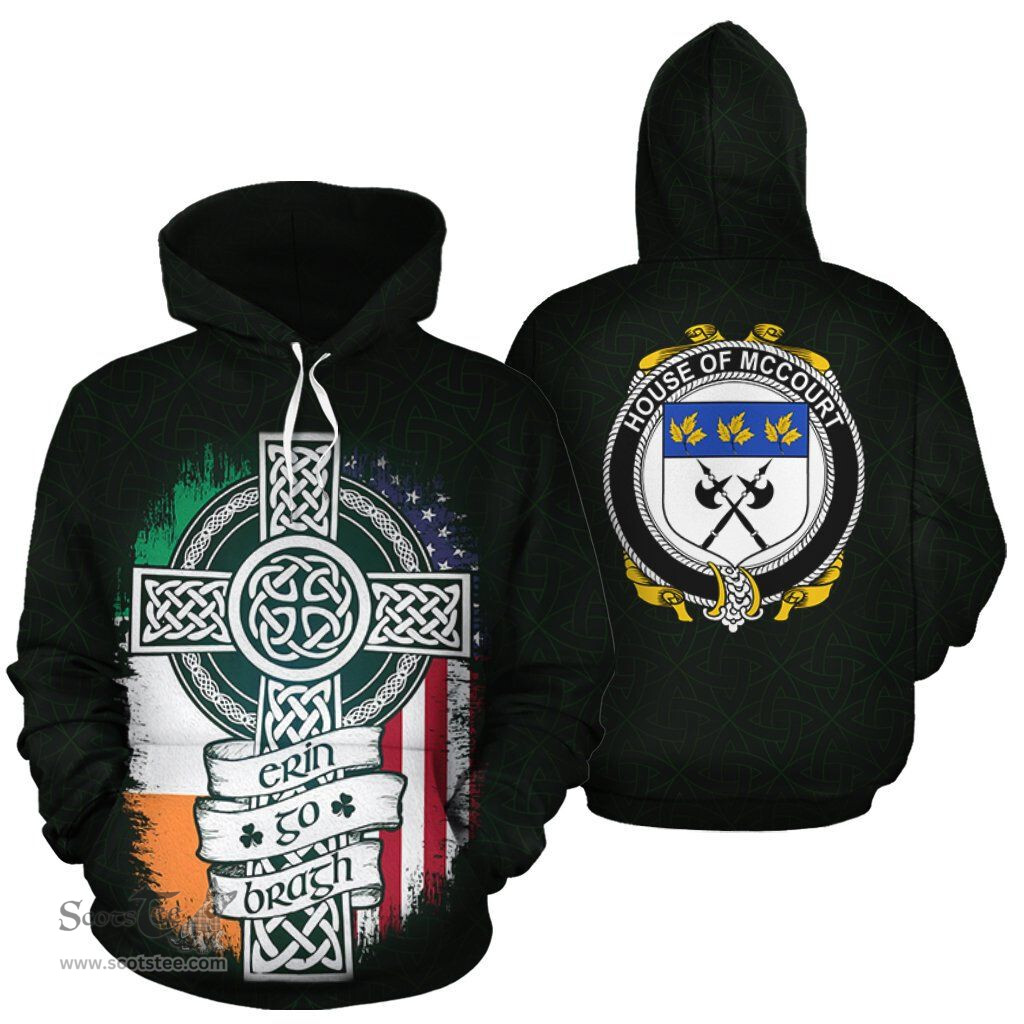 ScotsTee Shop Irish McCourt Coat of Arms Family Crest Ireland Hoodie Erin Go Bragh Hoodie