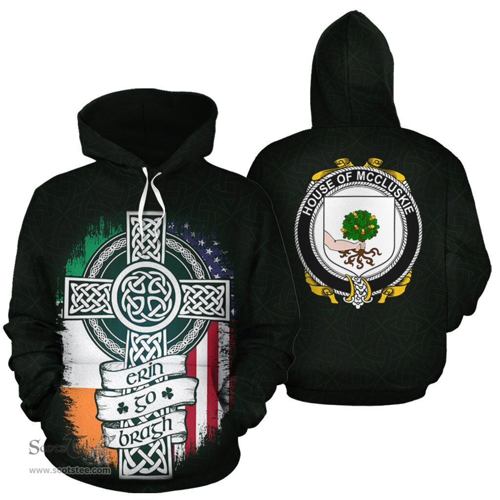 ScotsTee Shop Irish McCluskie Coat of Arms Family Crest Ireland Hoodie Erin Go Bragh Hoodie