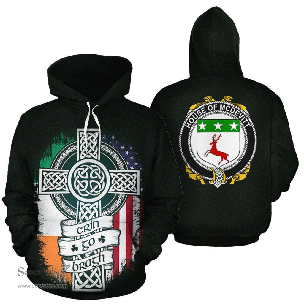 ScotsTee Shop Irish McDevitt Coat of Arms Family Crest Ireland Hoodie Erin Go Bragh Hoodie