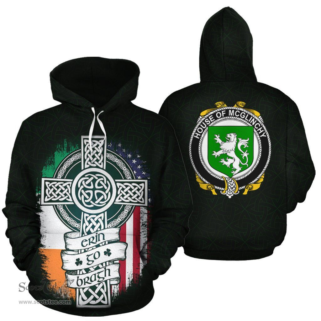 ScotsTee Shop Irish McGlinchy Coat of Arms Family Crest Ireland Hoodie Erin Go Bragh Hoodie