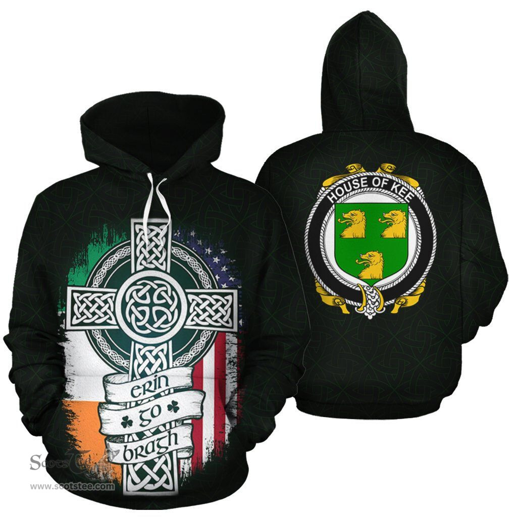 ScotsTee Shop Irish Kee Coat of Arms Family Crest Ireland Hoodie Erin Go Bragh Hoodie