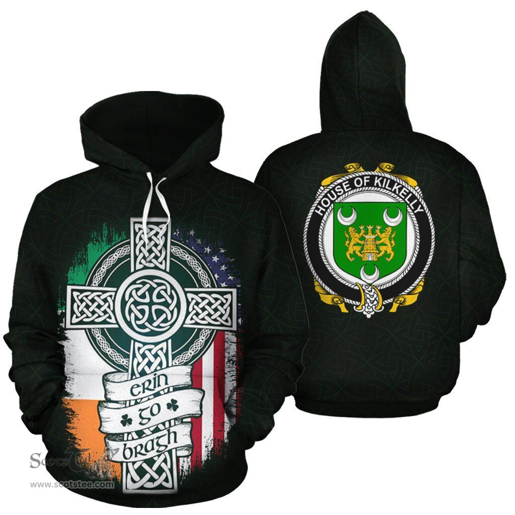 ScotsTee Shop Irish Kilkelly Coat of Arms Family Crest Ireland Hoodie Erin Go Bragh Hoodie