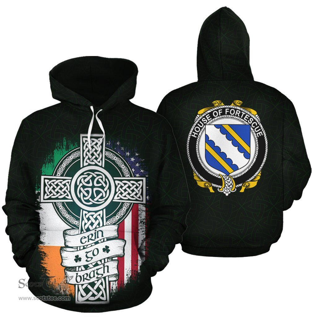 ScotsTee Shop Irish Fortescue Coat of Arms Family Crest Ireland Hoodie Erin Go Bragh Hoodie