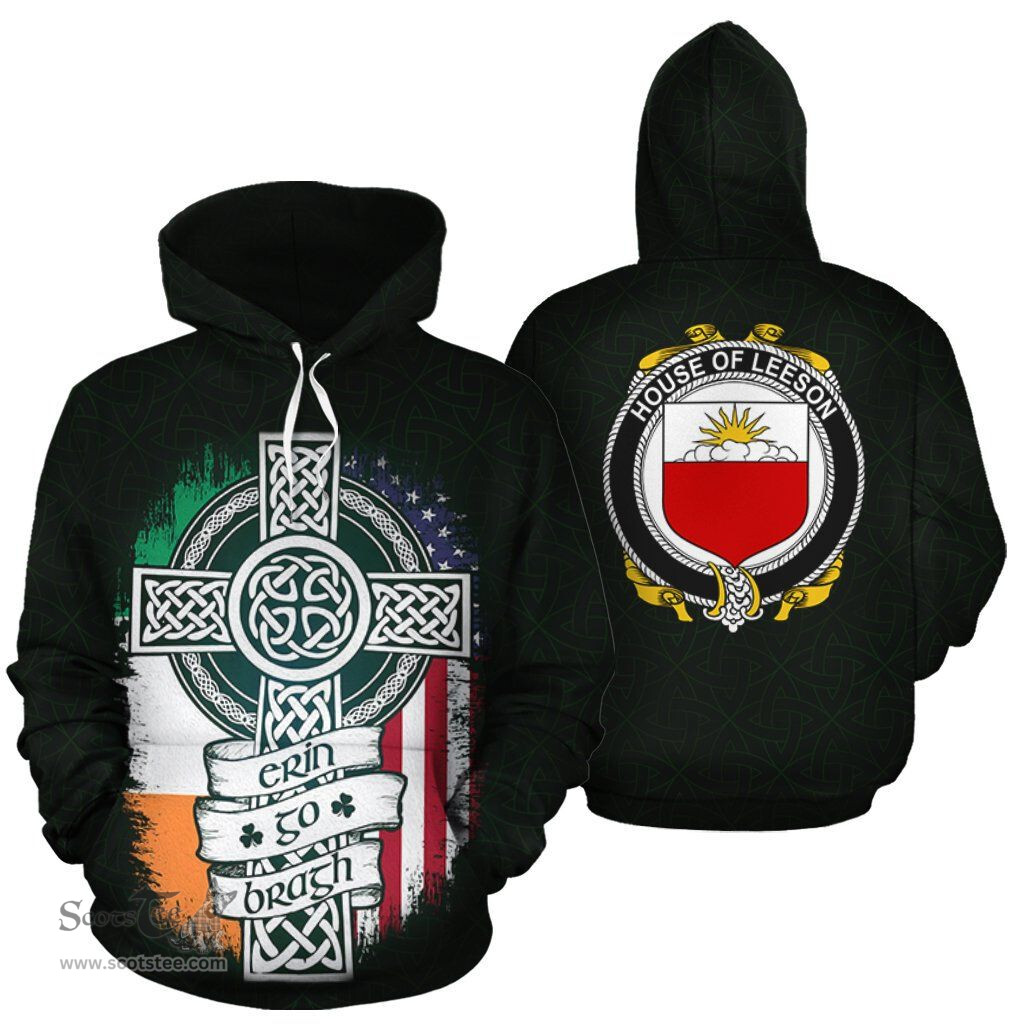 ScotsTee Shop Irish Leeson Coat of Arms Family Crest Ireland Hoodie Erin Go Bragh Hoodie