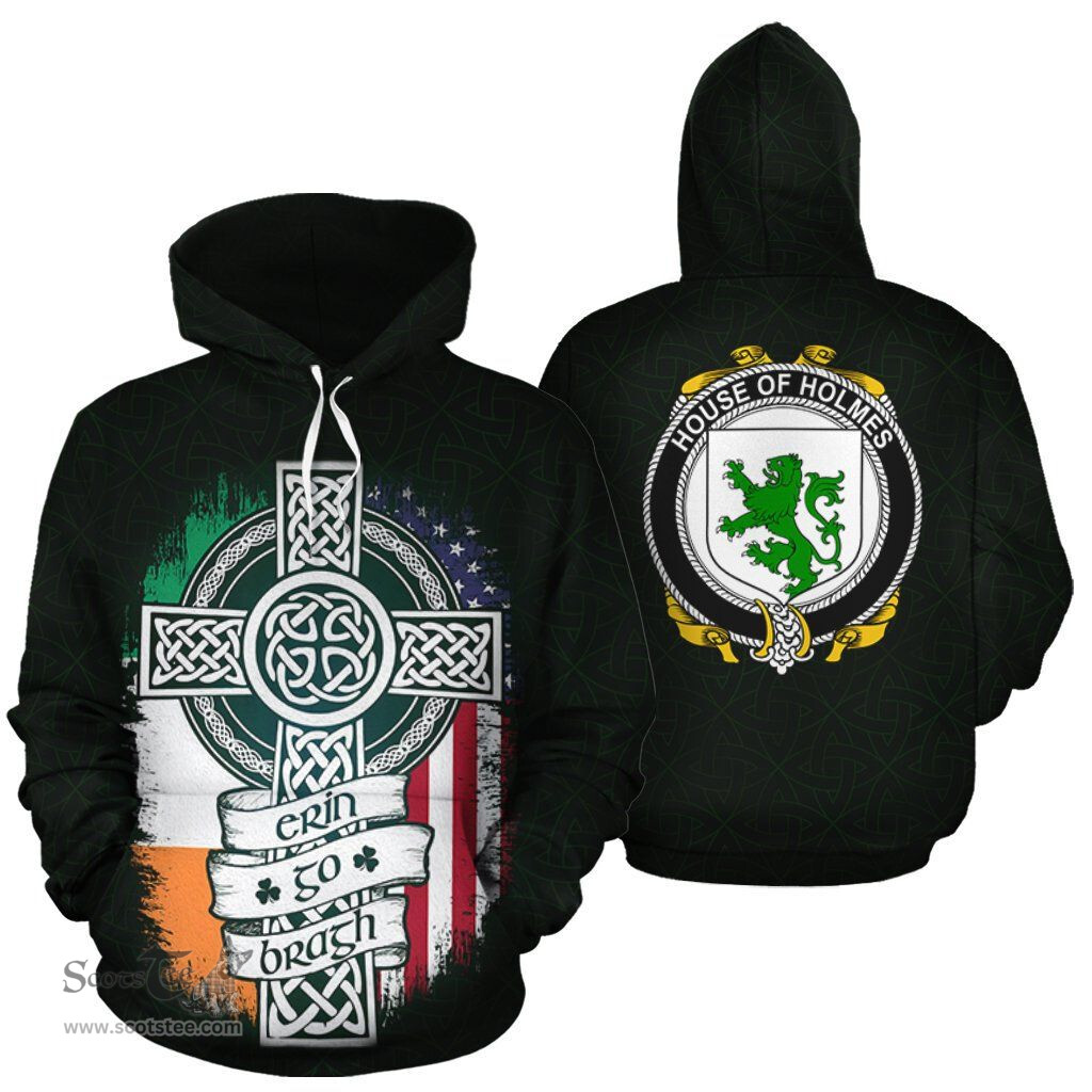 ScotsTee Shop Irish Holmes Coat of Arms Family Crest Ireland Hoodie Erin Go Bragh Hoodie