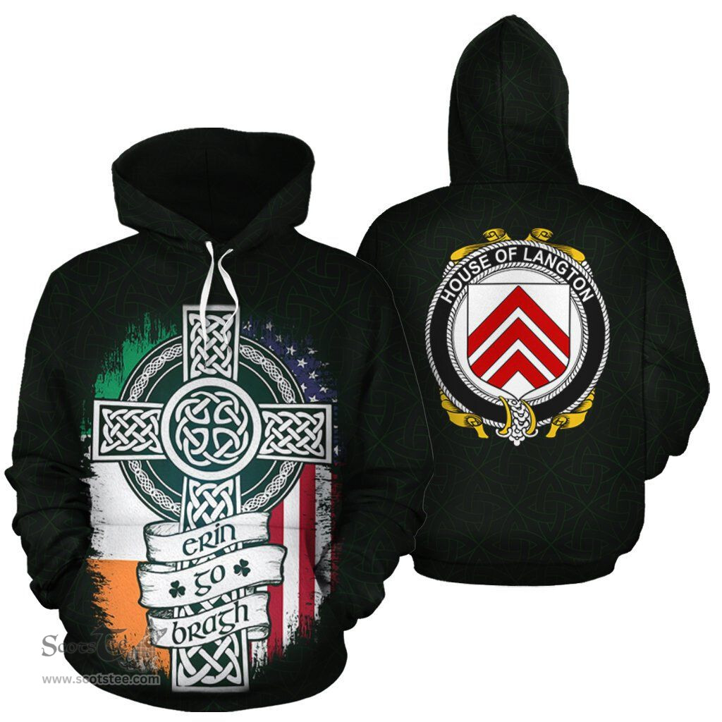 ScotsTee Shop Irish Langton Coat of Arms Family Crest Ireland Hoodie Erin Go Bragh Hoodie