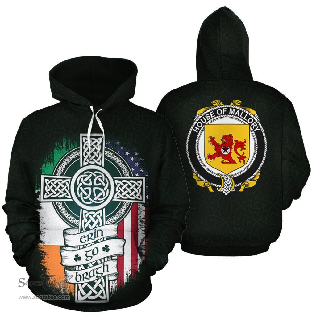 ScotsTee Shop Irish Mallory Coat of Arms Family Crest Ireland Hoodie Erin Go Bragh Hoodie