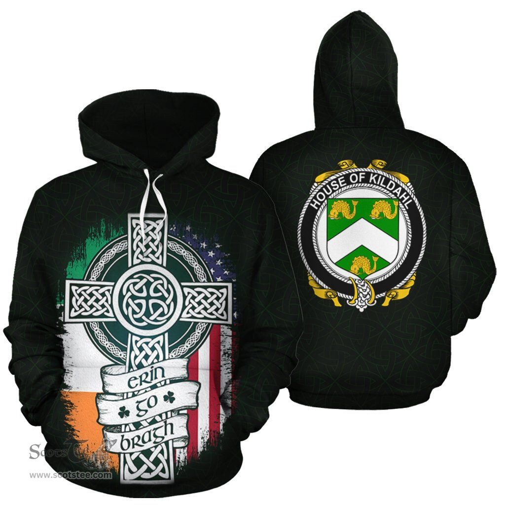 ScotsTee Shop Irish Kildahl Coat of Arms Family Crest Ireland Hoodie Erin Go Bragh Hoodie