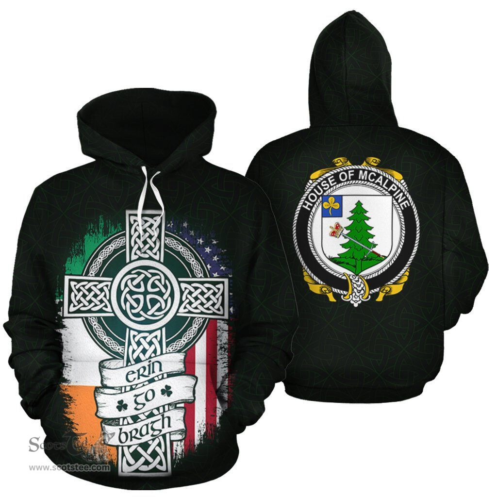 ScotsTee Shop Irish McAlpine Coat of Arms Family Crest Ireland Hoodie Erin Go Bragh Hoodie