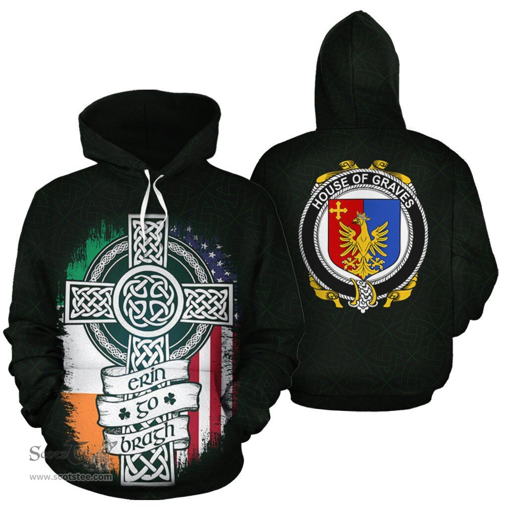 ScotsTee Shop Irish Graves Coat of Arms Family Crest Ireland Hoodie Erin Go Bragh Hoodie