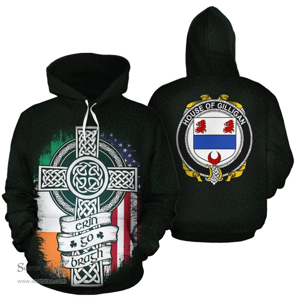 ScotsTee Shop Irish Gilligan Coat of Arms Family Crest Ireland Hoodie Erin Go Bragh Hoodie