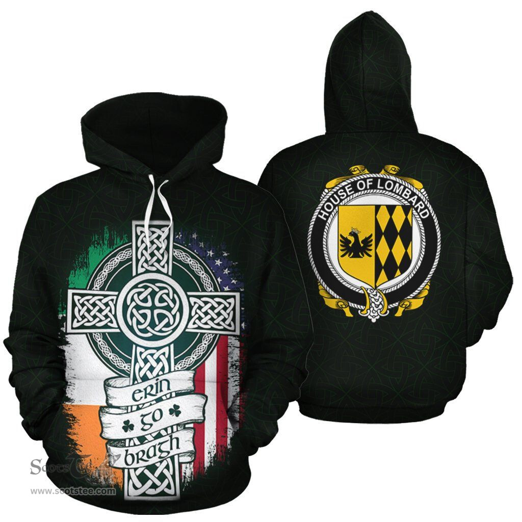 ScotsTee Shop Irish Lombard Coat of Arms Family Crest Ireland Hoodie Erin Go Bragh Hoodie