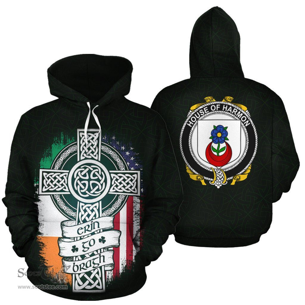 ScotsTee Shop Irish Harmon Coat of Arms Family Crest Ireland Hoodie Erin Go Bragh Hoodie