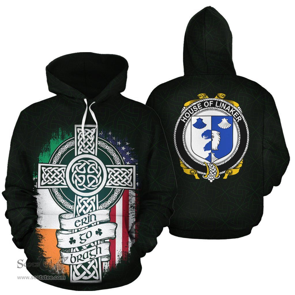 ScotsTee Shop Irish Linaker Coat of Arms Family Crest Ireland Hoodie Erin Go Bragh Hoodie