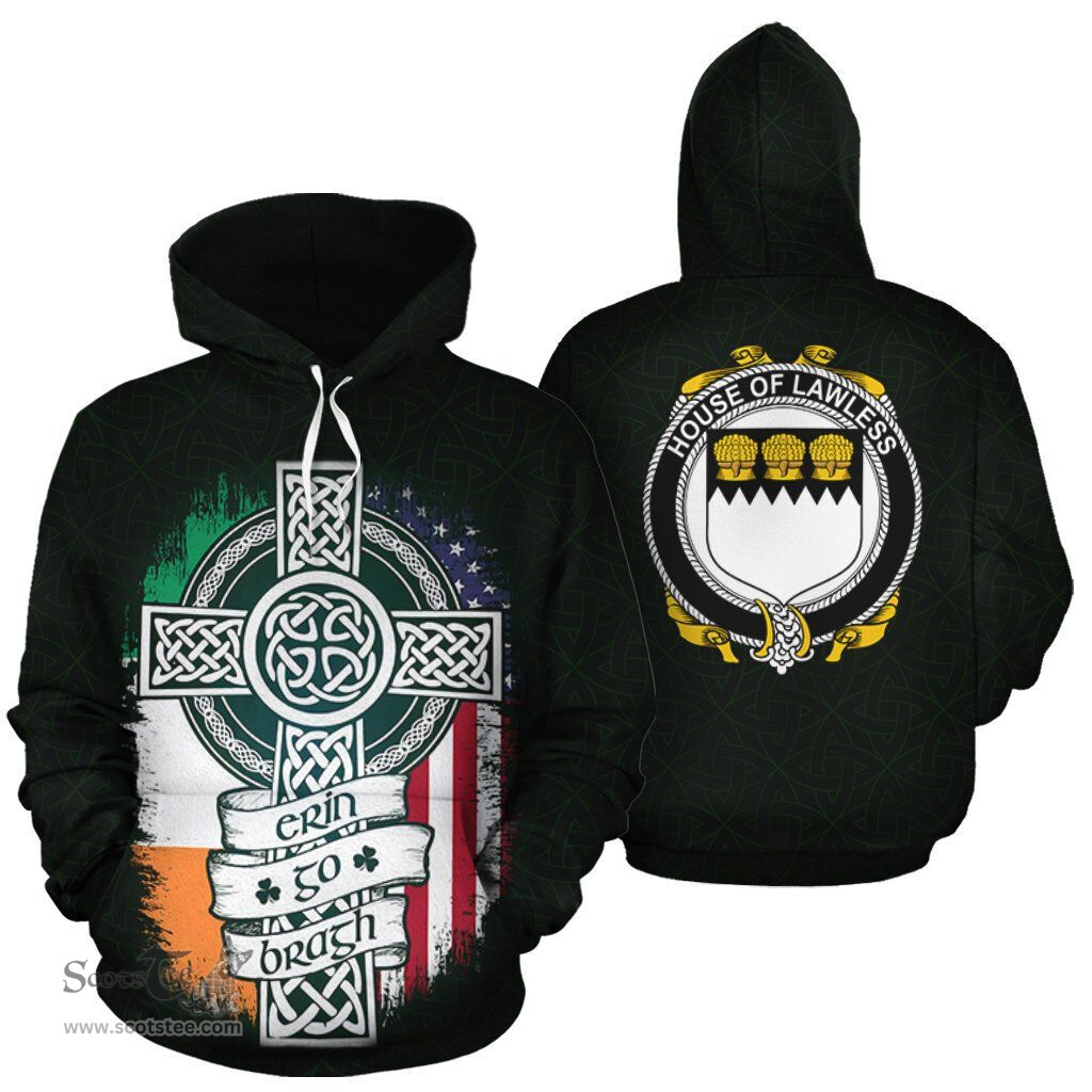 ScotsTee Shop Irish Lawless Coat of Arms Family Crest Ireland Hoodie Erin Go Bragh Hoodie
