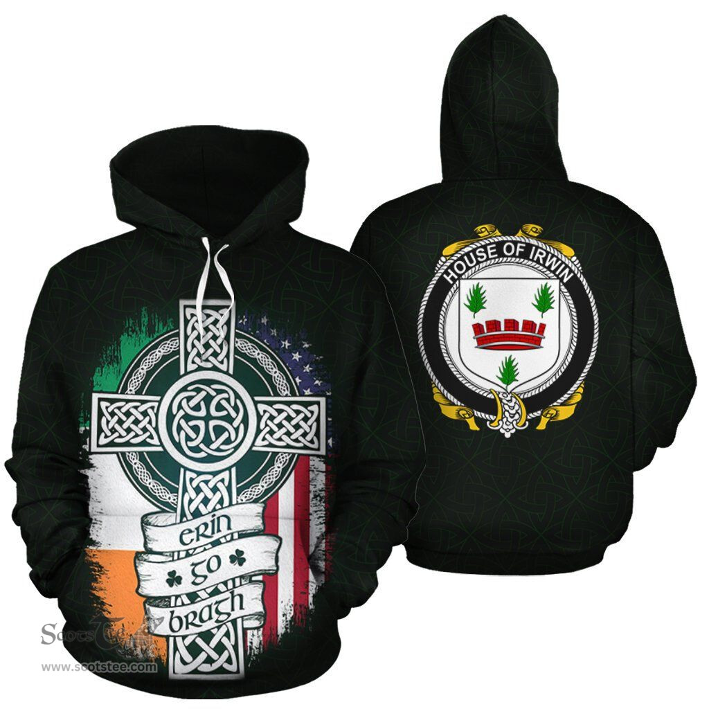 ScotsTee Shop Irish Irwin Coat of Arms Family Crest Ireland Hoodie Erin Go Bragh Hoodie