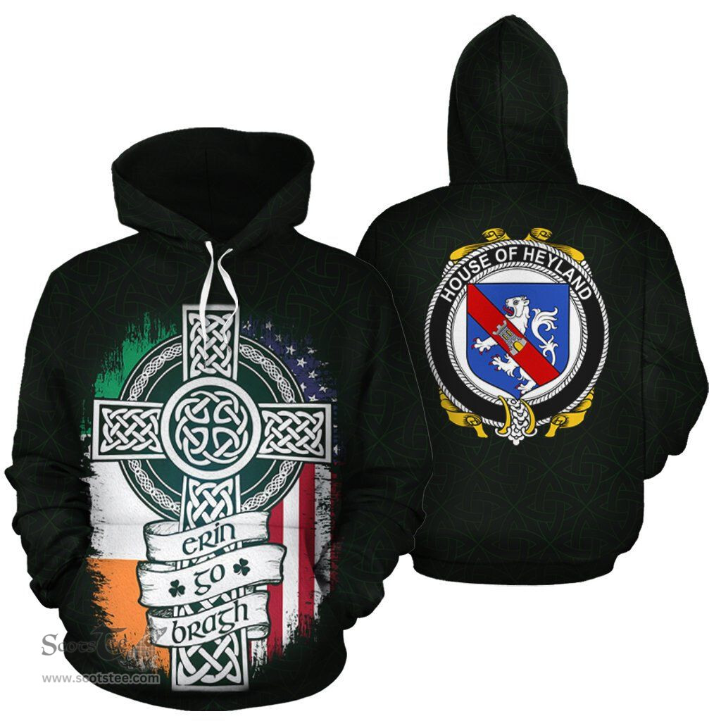ScotsTee Shop Irish Heyland Coat of Arms Family Crest Ireland Hoodie Erin Go Bragh Hoodie