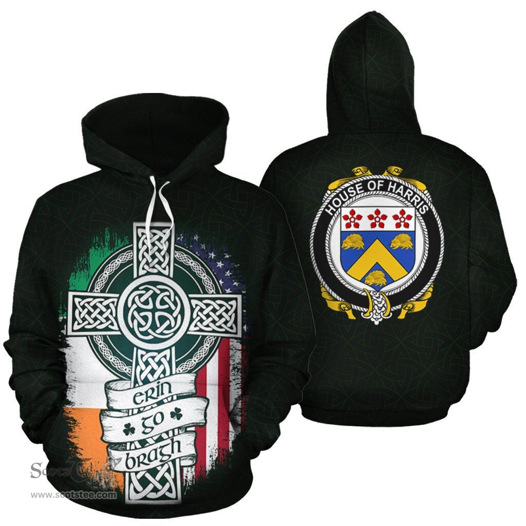 ScotsTee Shop Irish Harris Coat of Arms Family Crest Ireland Hoodie Erin Go Bragh Hoodie