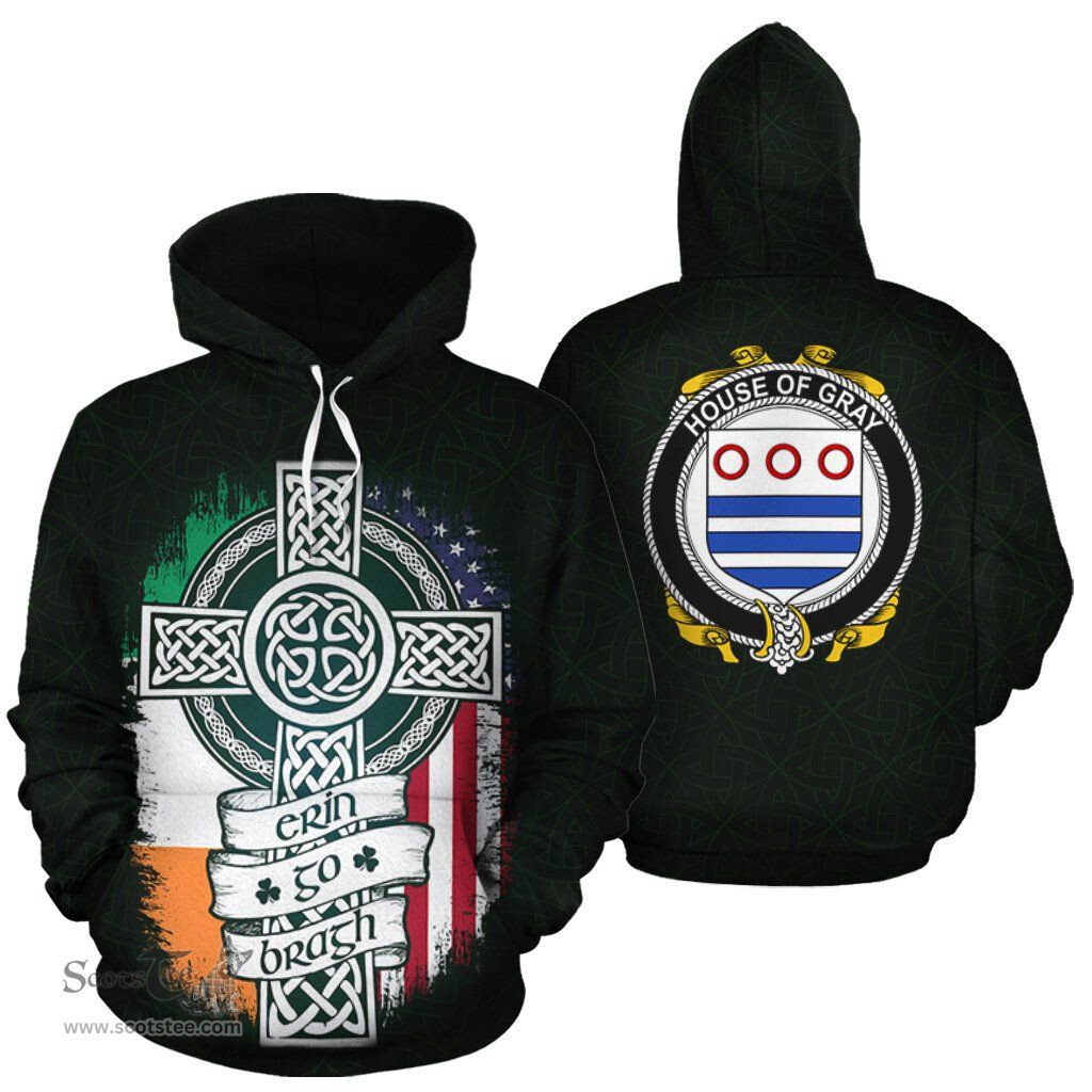 ScotsTee Shop Irish Gray Coat of Arms Family Crest Ireland Hoodie Erin Go Bragh Hoodie