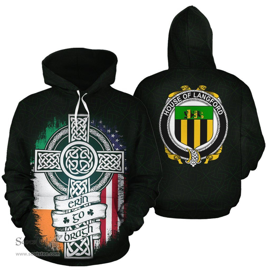 ScotsTee Shop Irish Langford Coat of Arms Family Crest Ireland Hoodie Erin Go Bragh Hoodie
