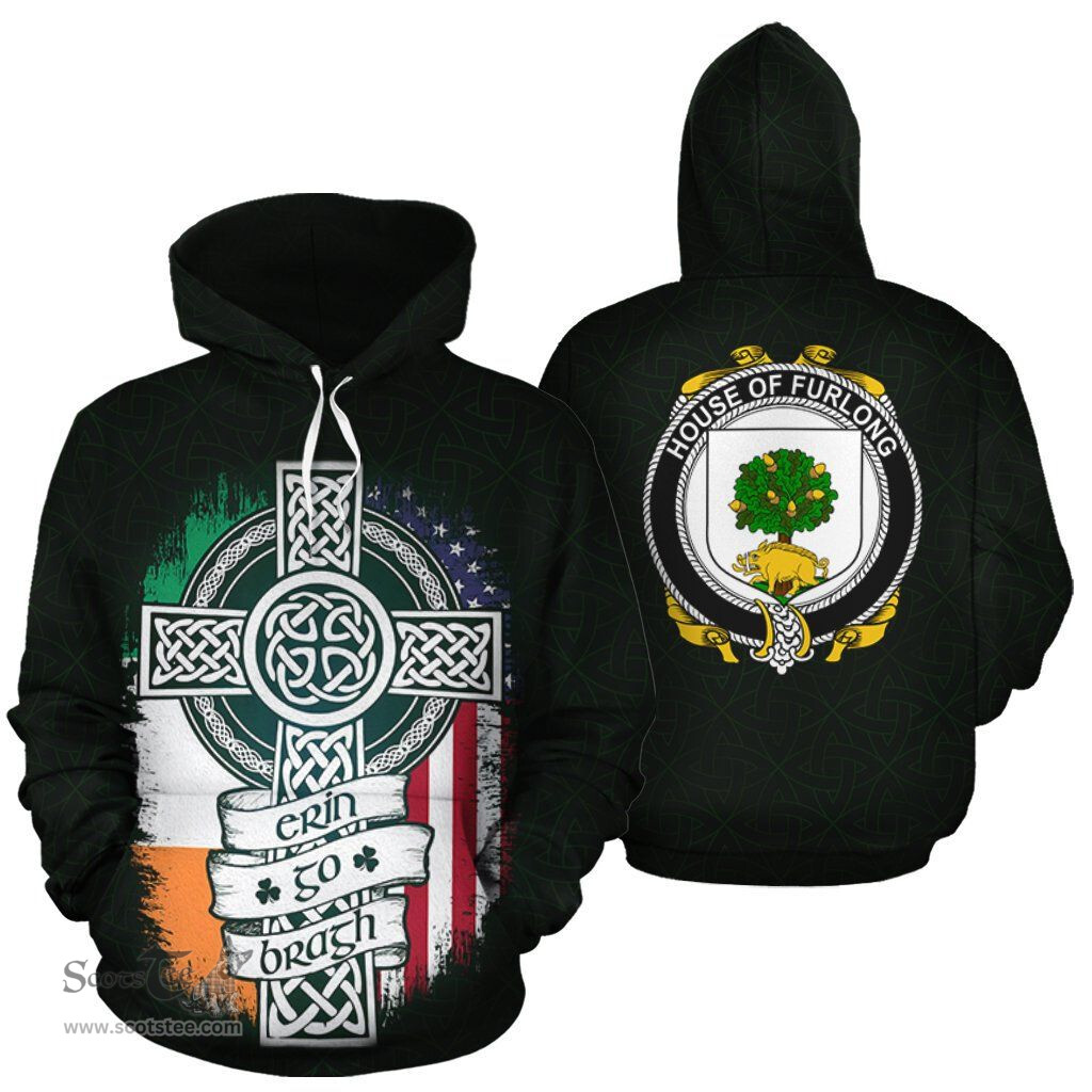 ScotsTee Shop Irish Furlong Coat of Arms Family Crest Ireland Hoodie Erin Go Bragh Hoodie