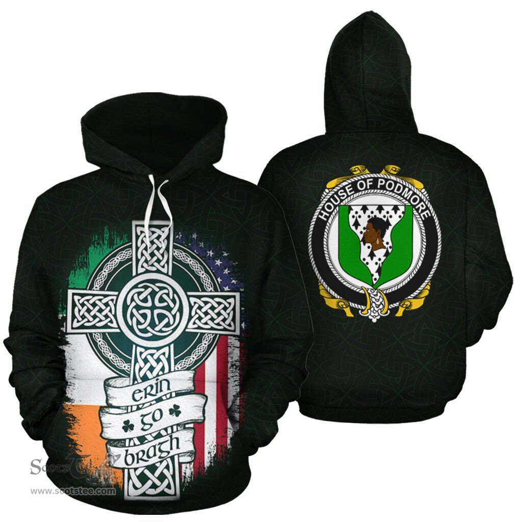 ScotsTee Shop Irish Podmore Coat of Arms Family Crest Ireland Hoodie Erin Go Bragh Hoodie