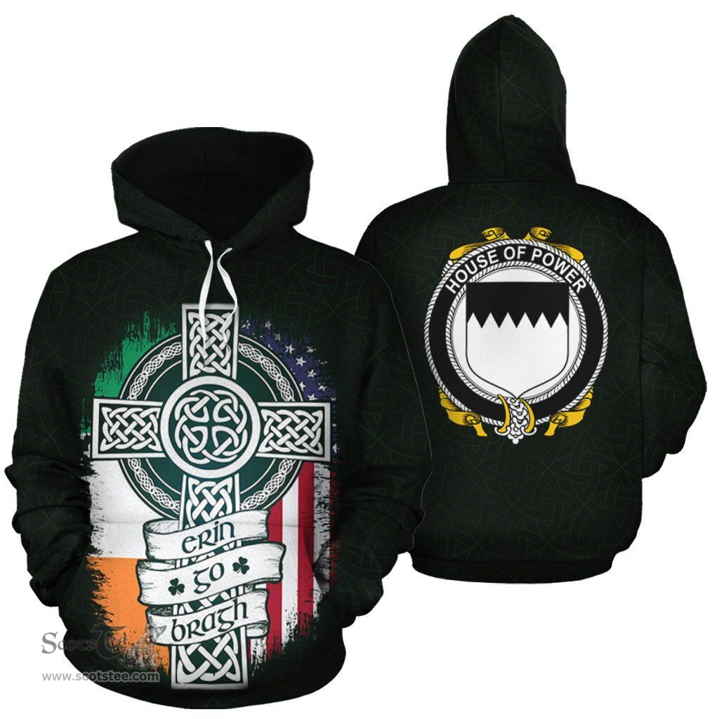 ScotsTee Shop Irish Power Coat of Arms Family Crest Ireland Hoodie Erin Go Bragh Hoodie