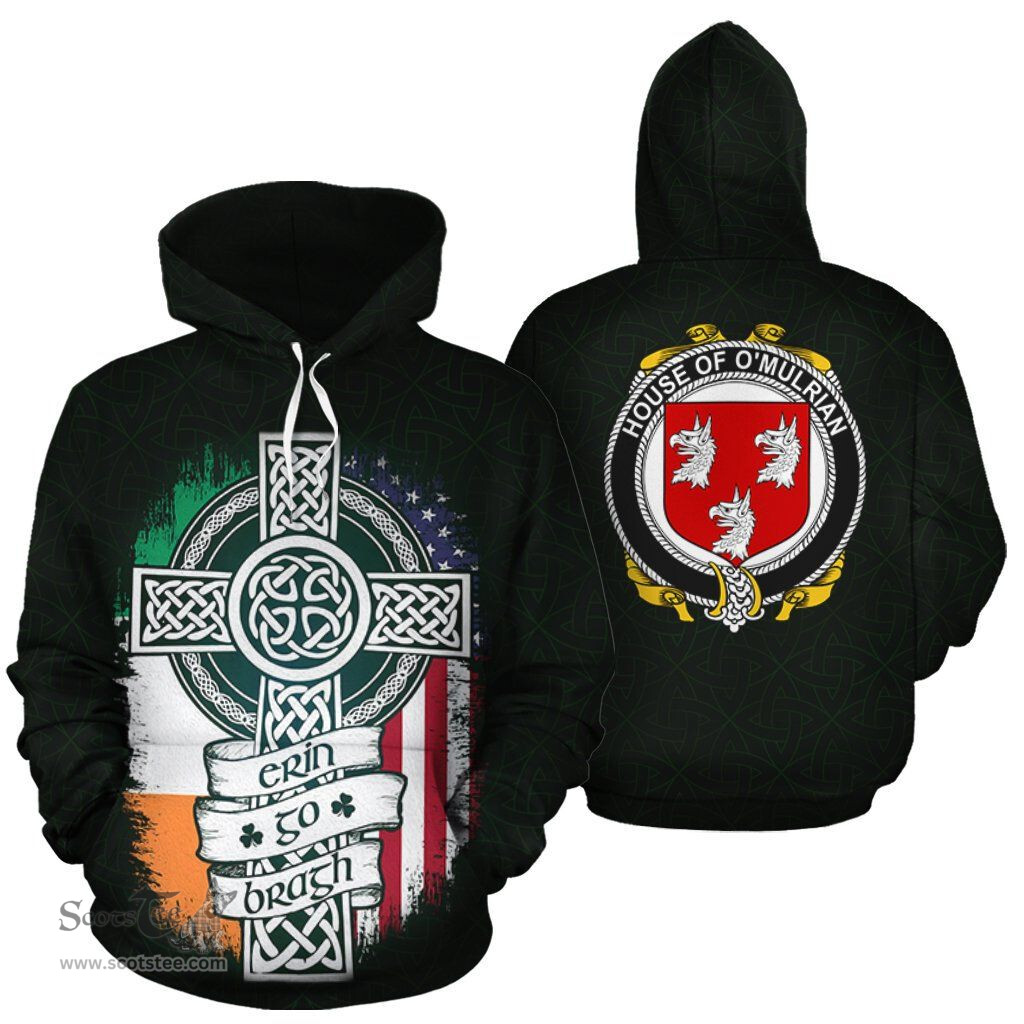 ScotsTee Shop Irish O'Mulrian Coat of Arms Family Crest Ireland Hoodie Erin Go Bragh Hoodie