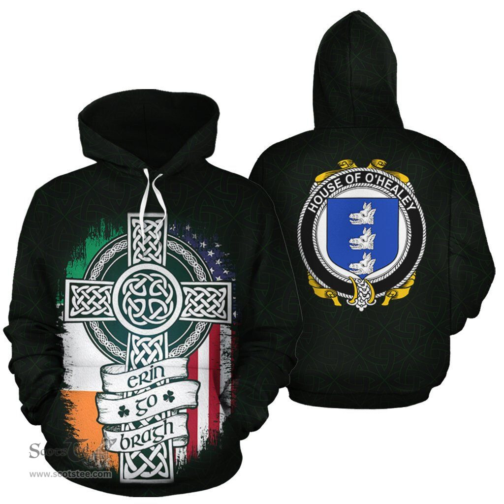 ScotsTee Shop Irish O'Healey Coat of Arms Family Crest Ireland Hoodie Erin Go Bragh Hoodie