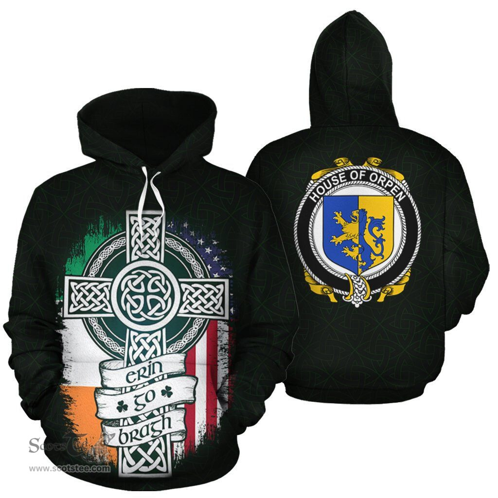 ScotsTee Shop Irish Orpen Coat of Arms Family Crest Ireland Hoodie Erin Go Bragh Hoodie