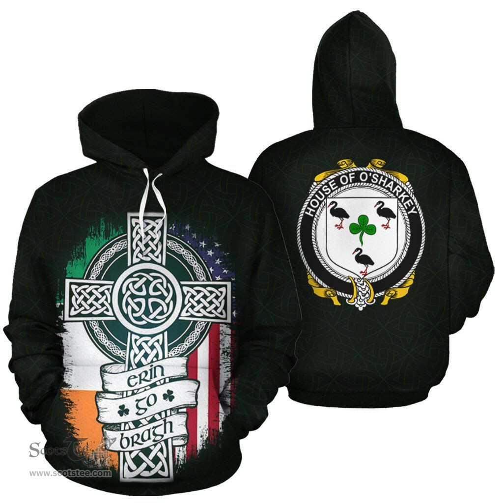 ScotsTee Shop Irish O'Sharkey Coat of Arms Family Crest Ireland Hoodie Erin Go Bragh Hoodie