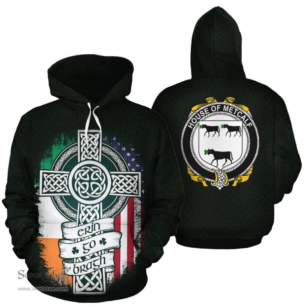 ScotsTee Shop Irish Metcalf Coat of Arms Family Crest Ireland Hoodie Erin Go Bragh Hoodie