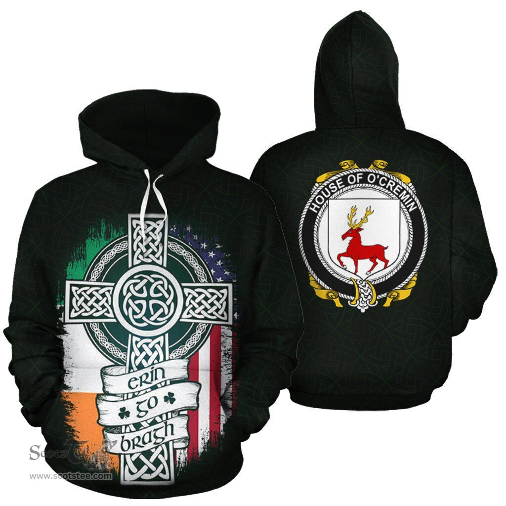 ScotsTee Shop Irish O'Cremin Coat of Arms Family Crest Ireland Hoodie Erin Go Bragh Hoodie