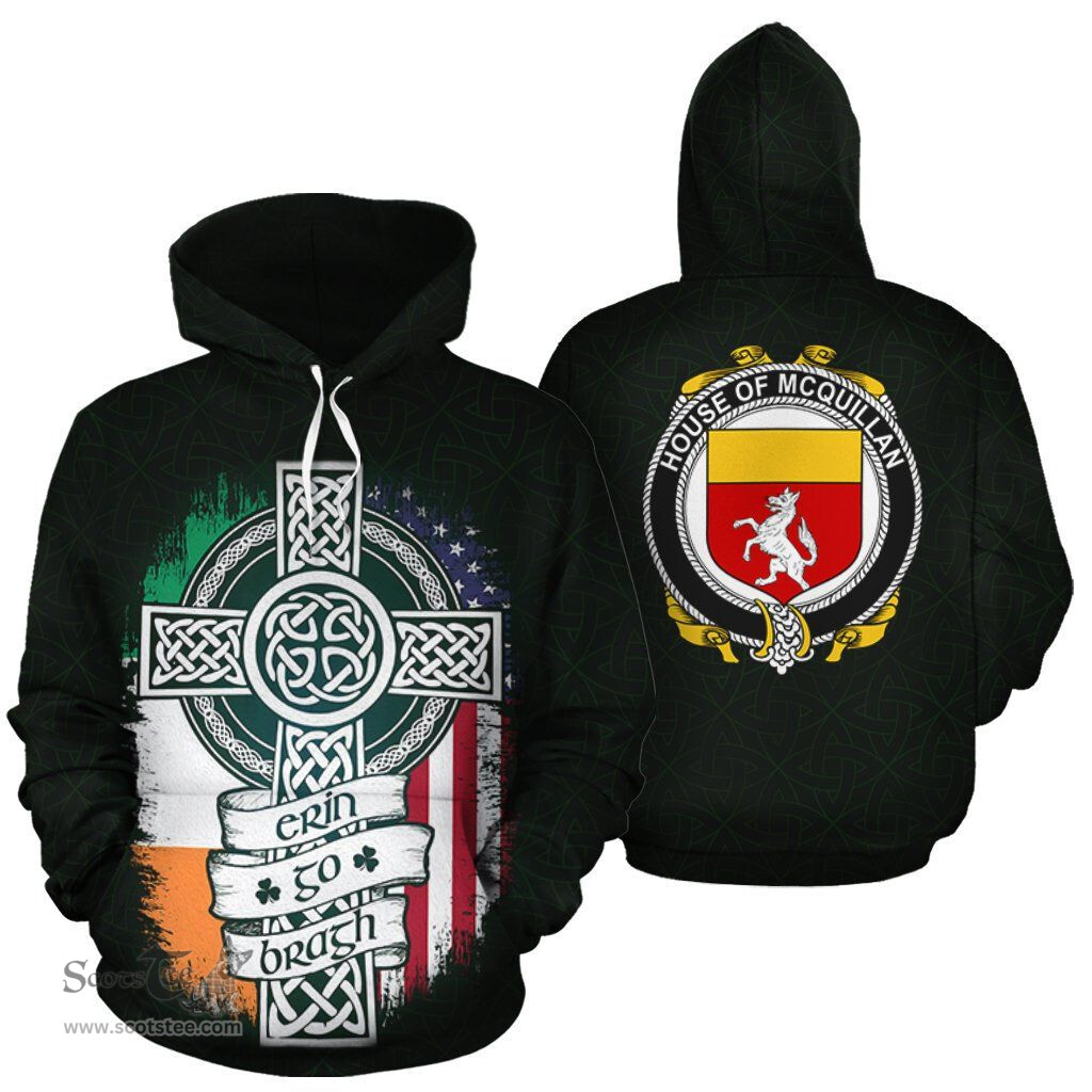 ScotsTee Shop Irish McQuillan Coat of Arms Family Crest Ireland Hoodie Erin Go Bragh Hoodie