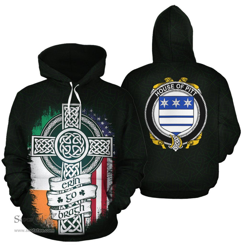 ScotsTee Shop Irish Pitt Coat of Arms Family Crest Ireland Hoodie Erin Go Bragh Hoodie