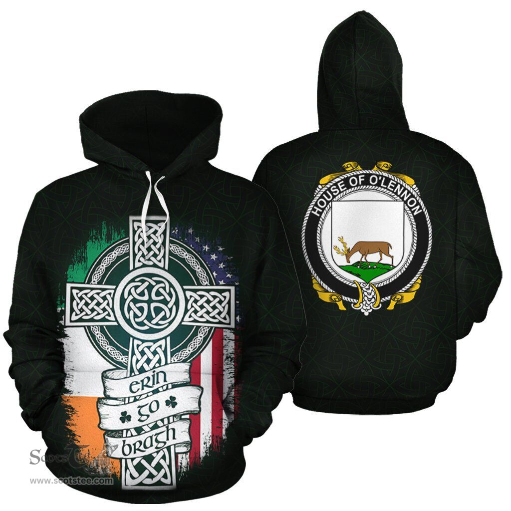 ScotsTee Shop Irish O'Lennon Coat of Arms Family Crest Ireland Hoodie Erin Go Bragh Hoodie
