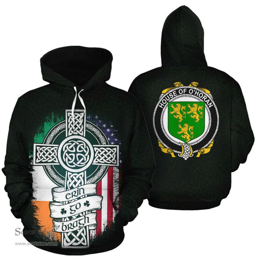 ScotsTee Shop Irish O'Horan Coat of Arms Family Crest Ireland Hoodie Erin Go Bragh Hoodie