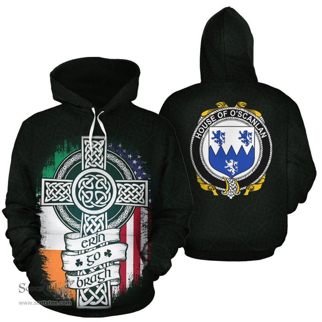 ScotsTee Shop Irish O'Scanlan Coat of Arms Family Crest Ireland Hoodie Erin Go Bragh Hoodie