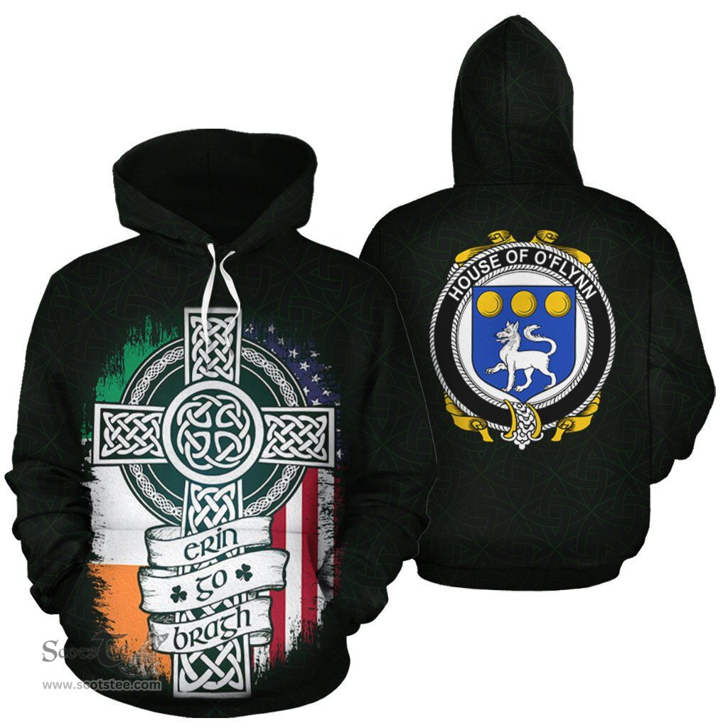 ScotsTee Shop Irish O'Flynn Coat of Arms Family Crest Ireland Hoodie Erin Go Bragh Hoodie